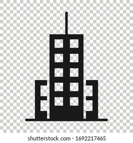 Building icon in flat style. Town skyscraper apartment vector illustration on white isolated background. City tower business concept.