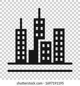 Building icon in flat style. Town skyscraper apartment vector illustration on white isolated background. City tower business concept.