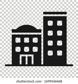 Building icon in flat style. Town skyscraper apartment vector illustration on white isolated background. City tower business concept.