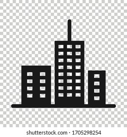 Building icon in flat style. Town skyscraper apartment vector illustration on white isolated background. City tower business concept.