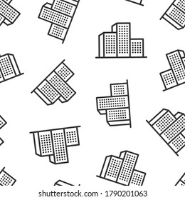 Building icon in flat style. Town skyscraper apartment vector illustration on white isolated background. City tower seamless pattern business concept.