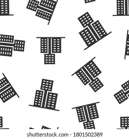 Building icon in flat style. Town skyscraper apartment vector illustration on white isolated background. City tower seamless pattern business concept.