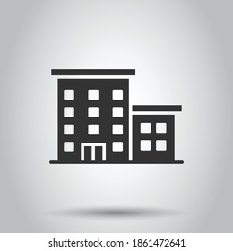 Building icon in flat style. Town skyscraper apartment vector illustration on white isolated background. City tower business concept.