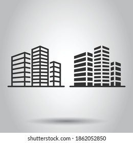 Building icon in flat style. Town skyscraper apartment vector illustration on white isolated background. City tower business concept.
