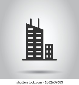 Building icon in flat style. Town skyscraper apartment vector illustration on white isolated background. City tower business concept.