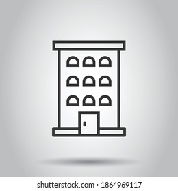 Building icon in flat style. Town skyscraper apartment vector illustration on white isolated background. City tower business concept.