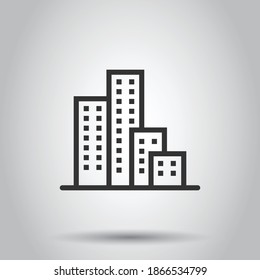 Building icon in flat style. Town skyscraper apartment vector illustration on white isolated background. City tower business concept.