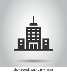Building icon in flat style. Town skyscraper apartment vector illustration on white isolated background. City tower business concept.