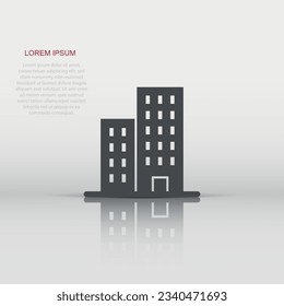 Building icon in flat style. Town skyscraper apartment vector illustration on white isolated background. City tower business concept.