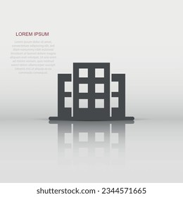 Building icon in flat style. Town skyscraper apartment vector illustration on white isolated background. City tower business concept.