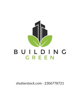 Building icon with green leaf icon template modern design logo concept