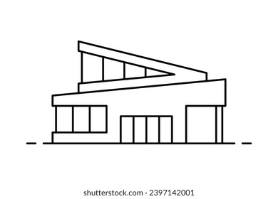 Building icon. House, hotel, villa. Black contour linear silhouette. Editable strokes. Front side view. Vector simple flat graphic illustration. Isolated object on a white background. Isolate.