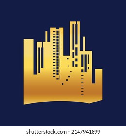Building icon illustration with blue background template 