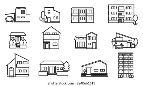 Building icon illustration set B (line).