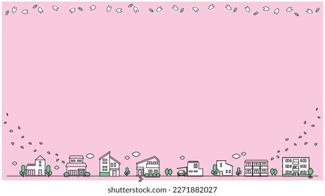 Building icon illustration set A (spring).