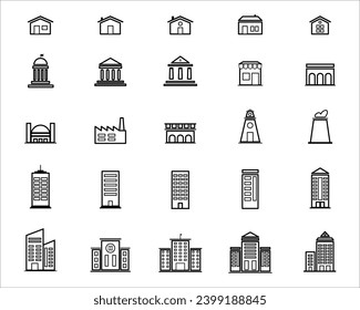 Building icon images on pack. Vector illustration.