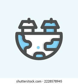  Gebäudesymbol, einzelne Apartment-farbige Kontursymbol auf hellblauem Hintergrund, ideal für Website, Blog, Logo, Grafikdesign, soziale Medien, UI, mobile App