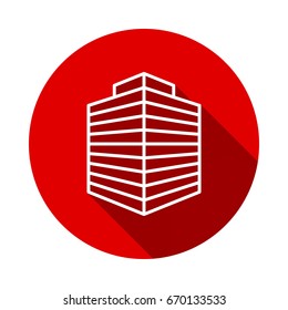 building icon isolated on red background with long shadow. flat icon