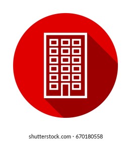 building icon isolated on red background with long shadow. flat icon