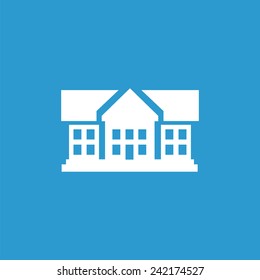 building icon, isolated, white on the blue background. Exclusive Symbols 
