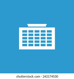 building icon, isolated, white on the blue background. Exclusive Symbols 