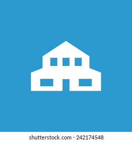 building icon, isolated, white on the blue background. Exclusive Symbols 