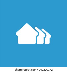 building icon, isolated, white on the blue background. Exclusive Symbols 