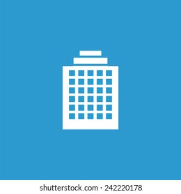building icon, isolated, white on the blue background. Exclusive Symbols 