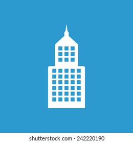 building icon, isolated, white on the blue background. Exclusive Symbols 