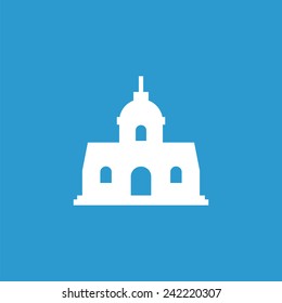 building icon, isolated, white on the blue background. Exclusive Symbols 