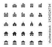 Building icon large set. Building and estate symbol silhouette black collection. Vector isolated on white