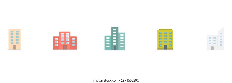 Building icon large set. Modern buildings and estate symbol colorful collection. Vector isolated on white