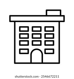 Building icon , in line black flat house, office, bank,