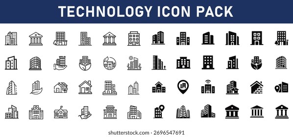 Ícone de Construção e linha de construção e pacote de ícones de preenchimento