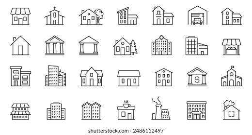 Icono de construcción. Conjunto de iconos de línea de construcción. Construyendo conjunto de símbolos.