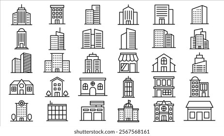 building icon line vector design collection in trendy style editable stroke