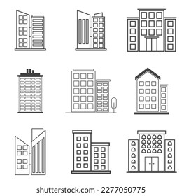 building icon line vector illustration set