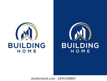 Gebäude Symbol Logo Design Vektor mit abstraktem Kreisrahmen