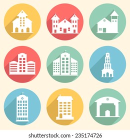Building icon, logo or symbol on beige color background.