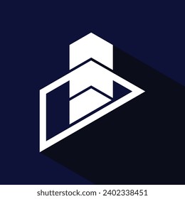 BUILDING ICON LOGO VECTOR IN WHITE WITH DEEP BLUE BACKGROUND