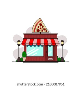 Building Icon Modern Flat Illustration Of Pizza Restaurant With Red Paint
