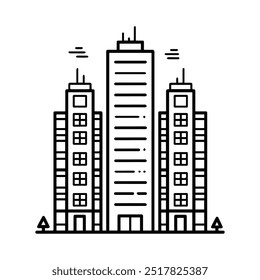 building icon or modern line symbol. Vector line art and icon design with bold outline. Black and white Pixel Perfect minimalistic symbol isolated white background. Silhouette simple thin sign