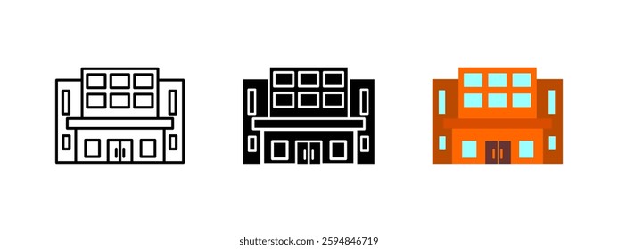 Building icon. Modern office or commercial real estate symbol. Architecture and construction vector illustration. Urban infrastructure pictogram. Business property and development concept.