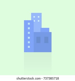 building icon on blue background