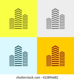 Building Icon on Four Different Backgrounds. Eps-10.