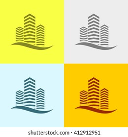 Building Icon on Four Different Backgrounds. Eps-10.