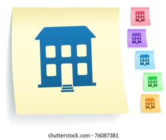 Building Icon on Post It Note Paper Collection Original Illustration
