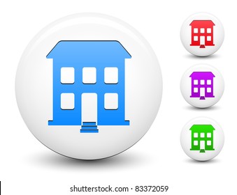 Building Icon on Round White Button Collection Original Illustration