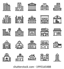 Building Icon set (2) - vector illustration . office, university, residential, Skyscraper, airport, thin line icons .