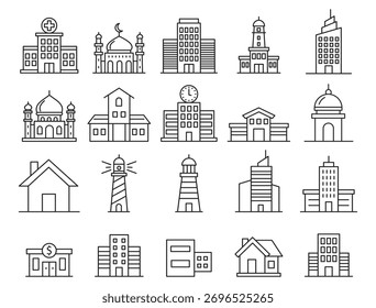 Building Icon Set. Architecture, Construction, Urban, Construction, Architecture, Urban Planning Symbol Design Vector Template